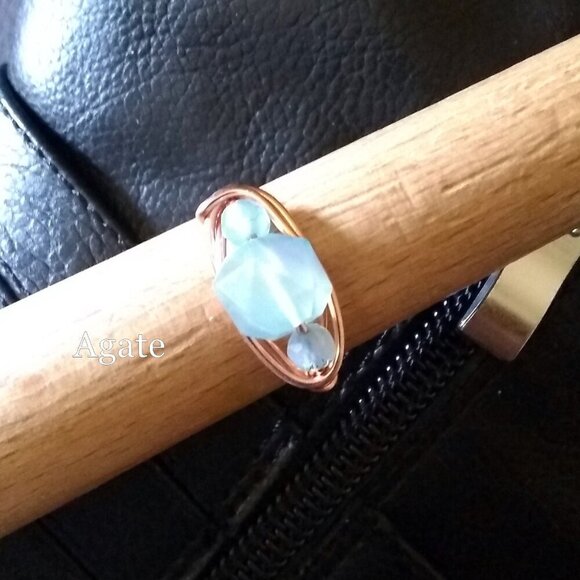 OOAK Powderblue Starcut Agate ~ Handmade Copper Wire Ring Sz 9 ~ Casual Boho - Picture 1 of 10